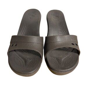 Crocs Kadee Wedge Sandals Size 8 Brown Slip On Lightweight Open Toe EVA